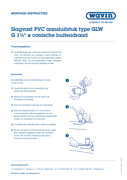 Montage-instructie slagvast PVC aansluitstuk type GLW