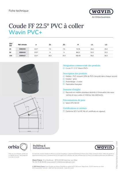 Fiche technique Coudes FF 22.5 PVC+