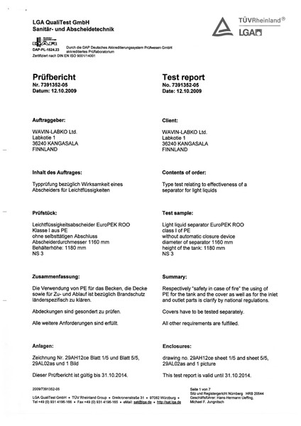 Testitulos - EuroPEK ROO NS3 Class I Test report ENG