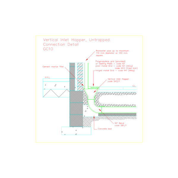 CAD - GC10 Gully connections Vertical inlet hopper untrapped