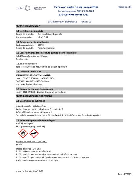 FDS - Gás refrigerante R-32