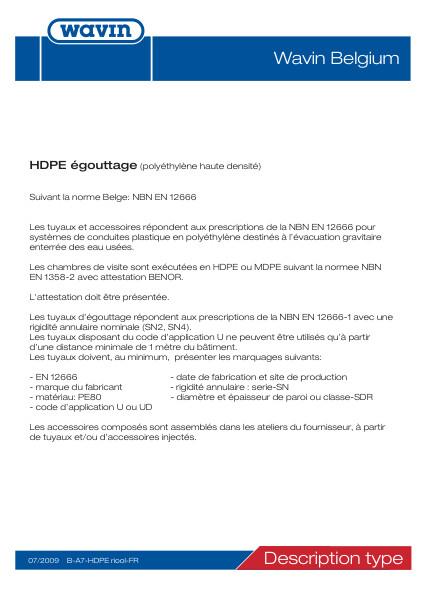 Description types HDPE égouttage