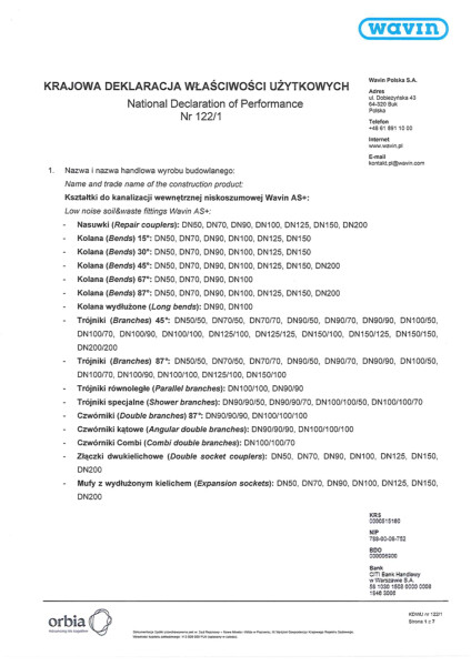 KDWU 122/1 Kształtki kan.niskoszum. Wavin AS+