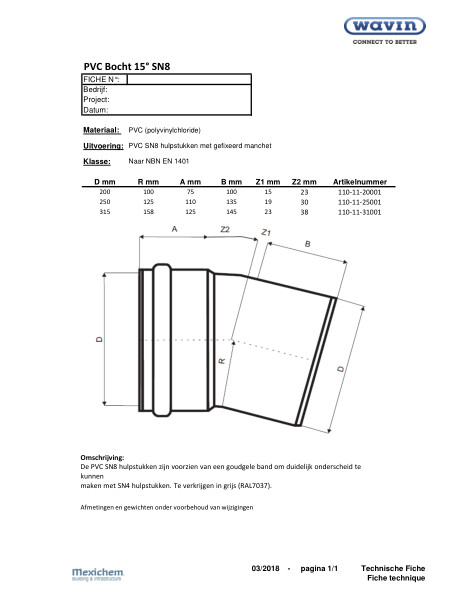 PVC Bocht 15° SN8 / PVC Coude 15° SN8