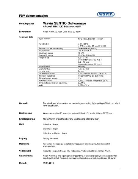 Wavin FDV Sentio Gulvsensor