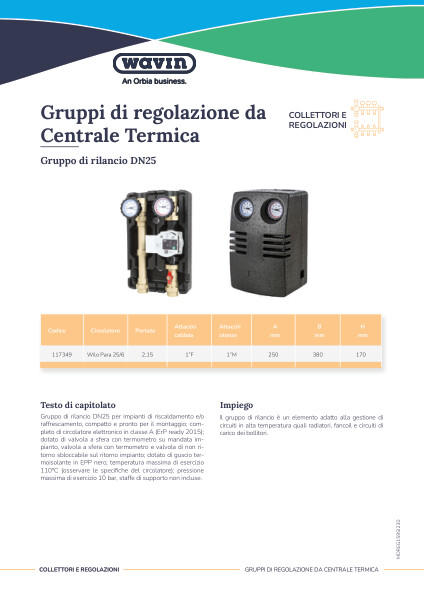 Scheda tecnica gruppi di regolazione da Centrale Termica