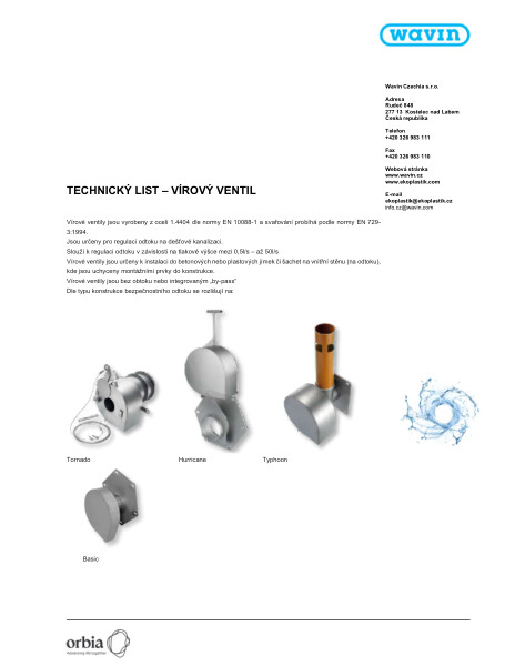 Technický list - Vírový ventil