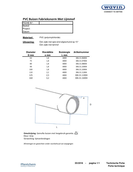 PVC Buizen Fabrieksnorm Met Lijmmof / Tuyaux en PVC Norme Usine Avec Manchon à Coller