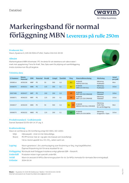 Wavin Markeringsband för normail förläggning MBN_F_NR-57965_sv