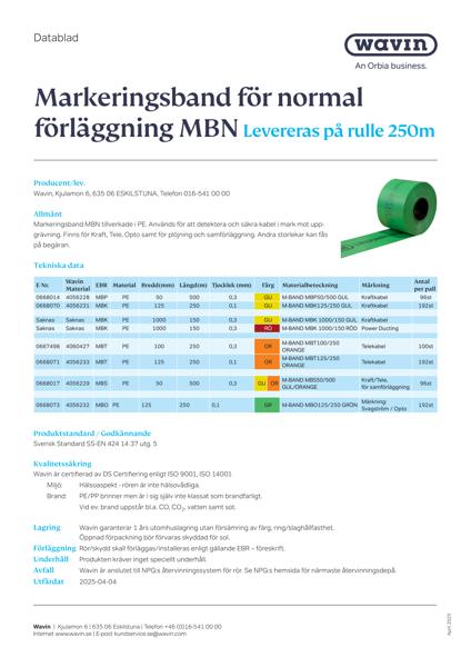 Wavin Markeringsband för normal förläggning MBN_F_NR-57965_sv