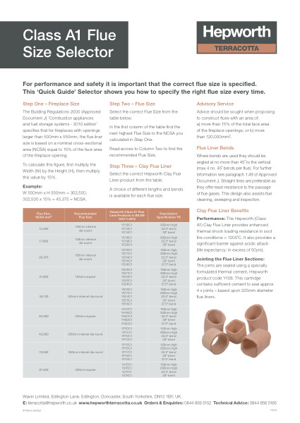 Data Sheet - Class A1 Flue Size Selector