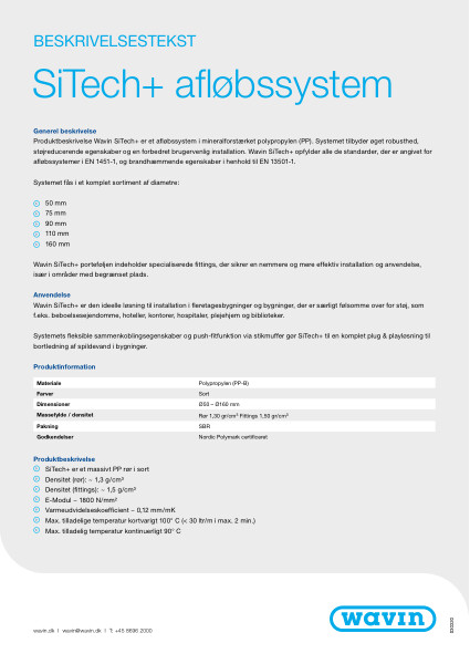 Beskrivelsestekst - SiTech+ afløbssystem