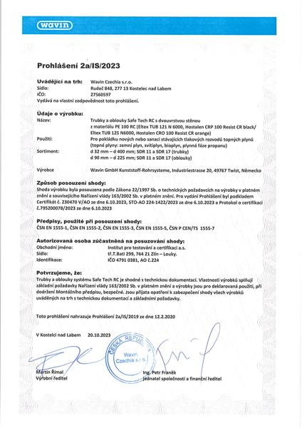 Prohlášení SafeTech RC - plyn