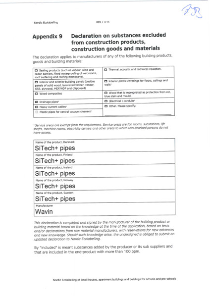 Nordic Ecolabelling - Wavin SiTech+ pipes