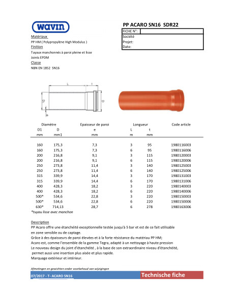 Fiche technique PP ACARO SN16 SDR22