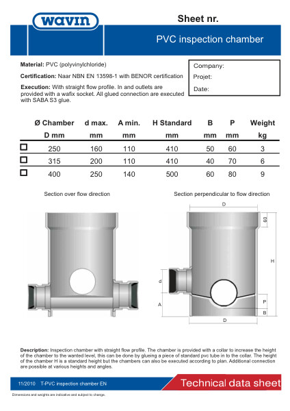 Technische fiche / Fiche technique PVC inspection chamber (Engels/ anglais)