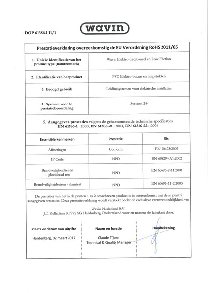 DOP 61386-1 11 Wavin Elektro traditioneel en low friction 