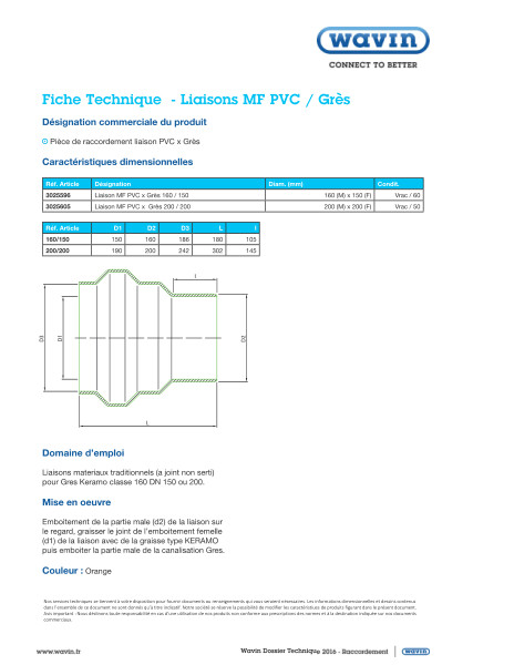 Fiche technique - Liaisons MF PVC / Grès