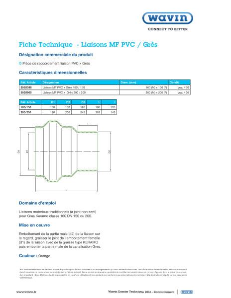 Fiche technique - Liaisons MF PVC / Grès