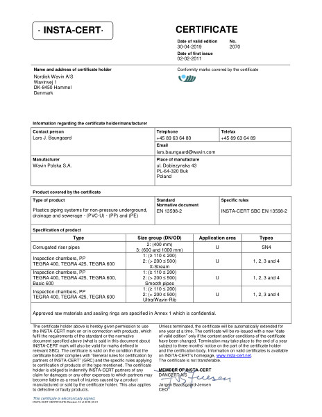 Godkendelse - No. 2070 - Inspektionsbrønde - PP TEGRA 400, TEGRA 425 and TEGRA 600