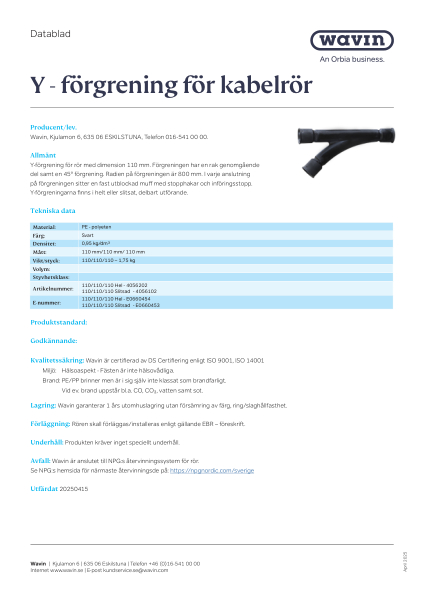 Wavin_Kabeltillbehör_Y_Förgrening_110mm_Hel_Slits_SE_20250415