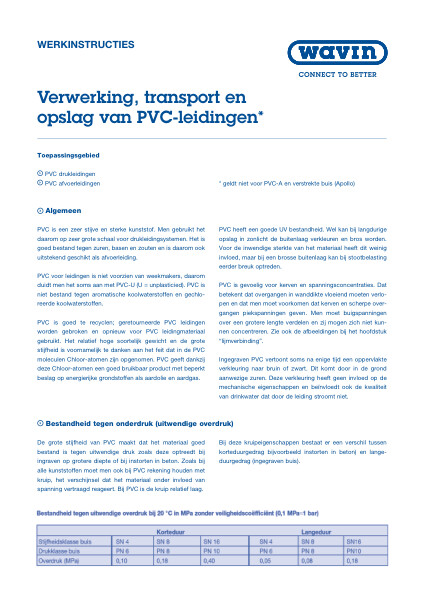 Werkinstructie verwerking, transport en opslag van PVC-leidingen