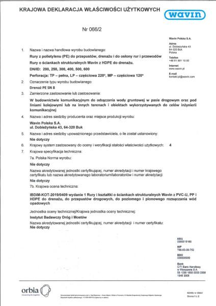 Archiwum_KDWU 066/2 Rury drenarskie PE 