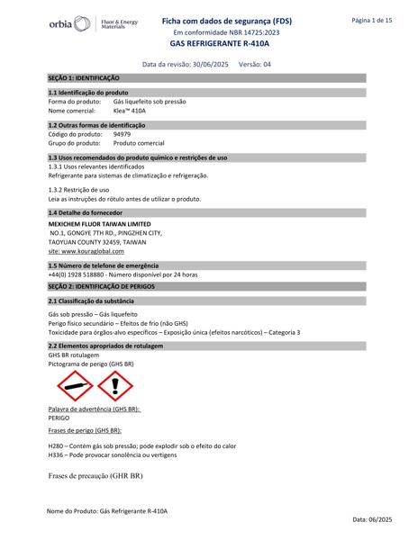 FDS - Gás refrigerante R-410A