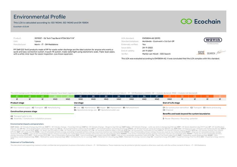 Wavin - IT - SM Maddalena-3011057 - Ed Tech Trap Bend HTSW 50x1 14-2020-environmental-profile 2023-01-17 1029