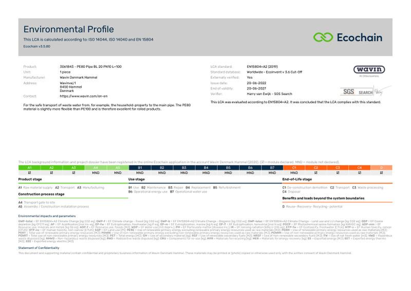 Wavin Denmark Hammel-3061843 - PE80 Pipe BL 20 PN10 L100-2020-environmental-profile 2023-07-07 1224
