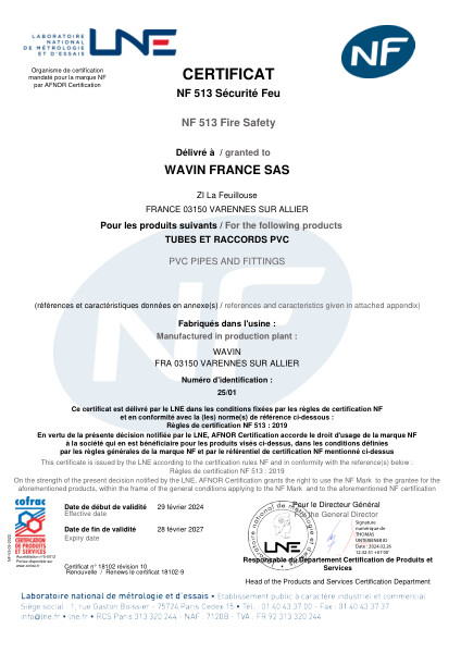 Certificat NF-Me - Tubevac M