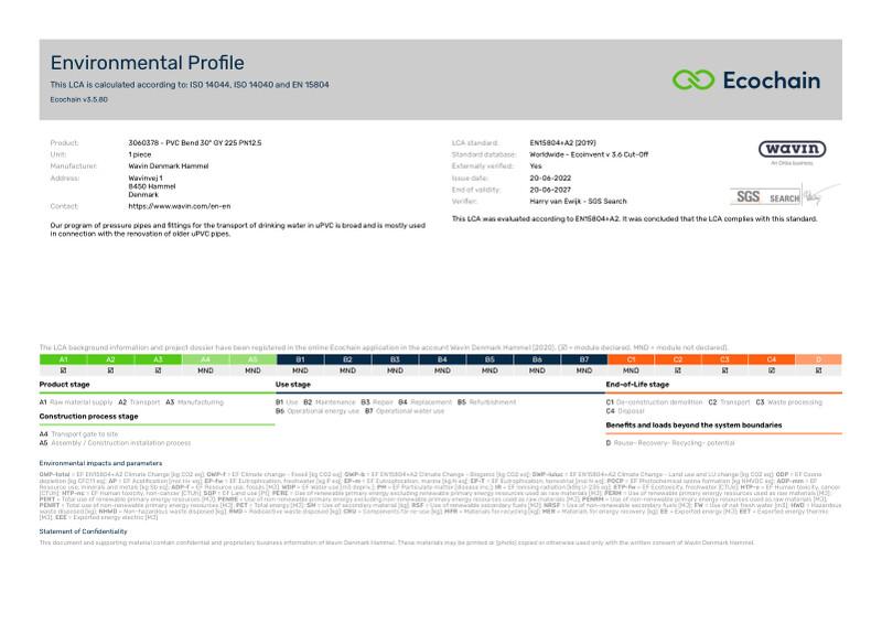 Wavin Denmark Hammel-3060378 - PVC Bend 30 GY 225 PN125-2020-environmental-profile 2023-07-07 1244