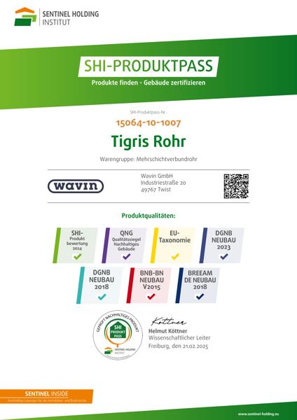 SHI-Produktpass Wavin Tigris Rohr ungedämmt