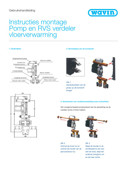 Gebruikshandleiding Instructies montage
Pomp en RVS verdeler
vloerverwarming