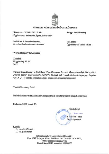 Ivóvíz engedély Tigris