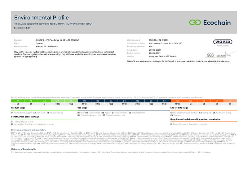 Wavin - SE - Eskilstuna-3064818 - PE Pipe Cable YL 50 L50 SRN DVR-2020-environmental-profile 2023-01-16 1331