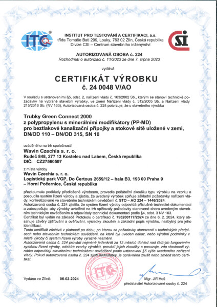 Certifikát Green Connect 2000