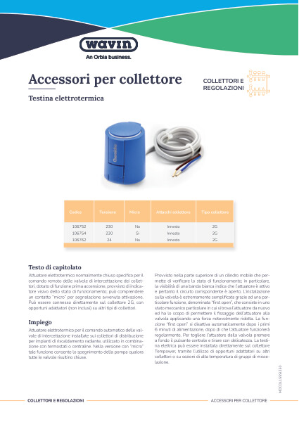 Scheda tecnica accessori per collettore