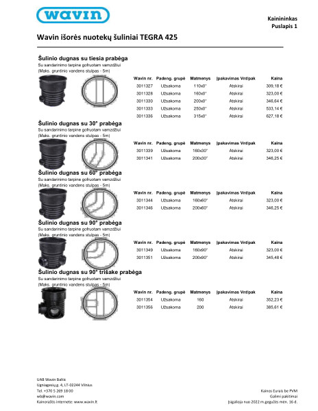 Wavin išorės nuotekų šuliniai TEGRA 425