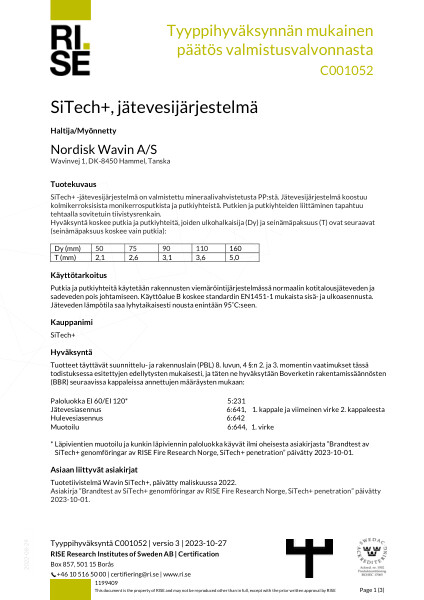 Sertifikaatit - No. C001052 - SiTech+, jätevesijärjestelmä