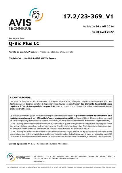 Avis technique - Q-Bic Plus LC
