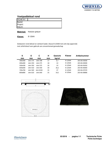 Voetpaddeksel / Couvercle de troittoir rond  B=125kN