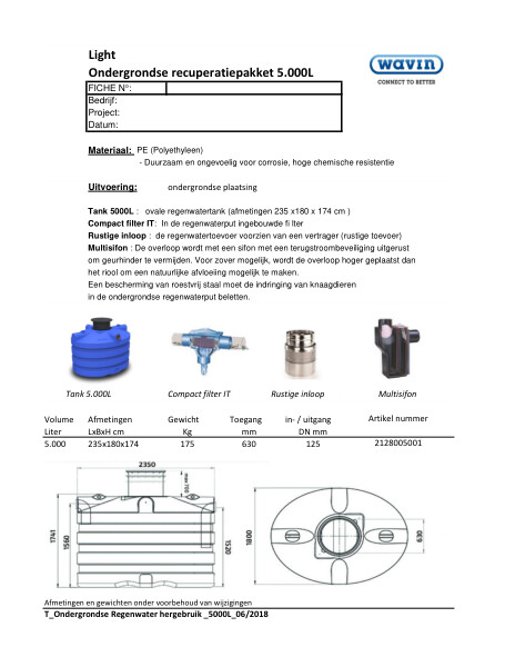 Technische fiche / Fiche technique Ondergrondse recuperatiepakket / Système de récupération sous-terrain