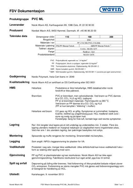 FDV Wavin Grunnavløp PVC ML