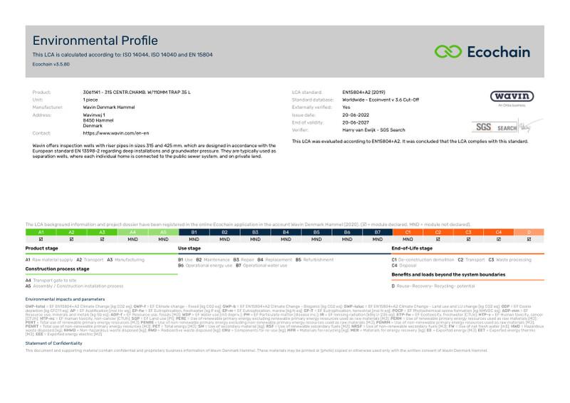 Wavin Denmark Hammel-3061141 - 315 CENTR.CHAMB. W110MM TRAP 35 L-2020-environmental-profile 2023-07-07 1239