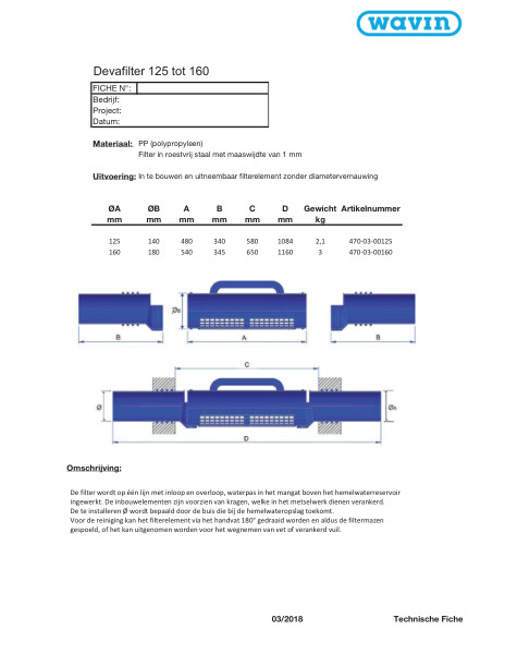 Technische Fiche Devafilter 125 en 160mm