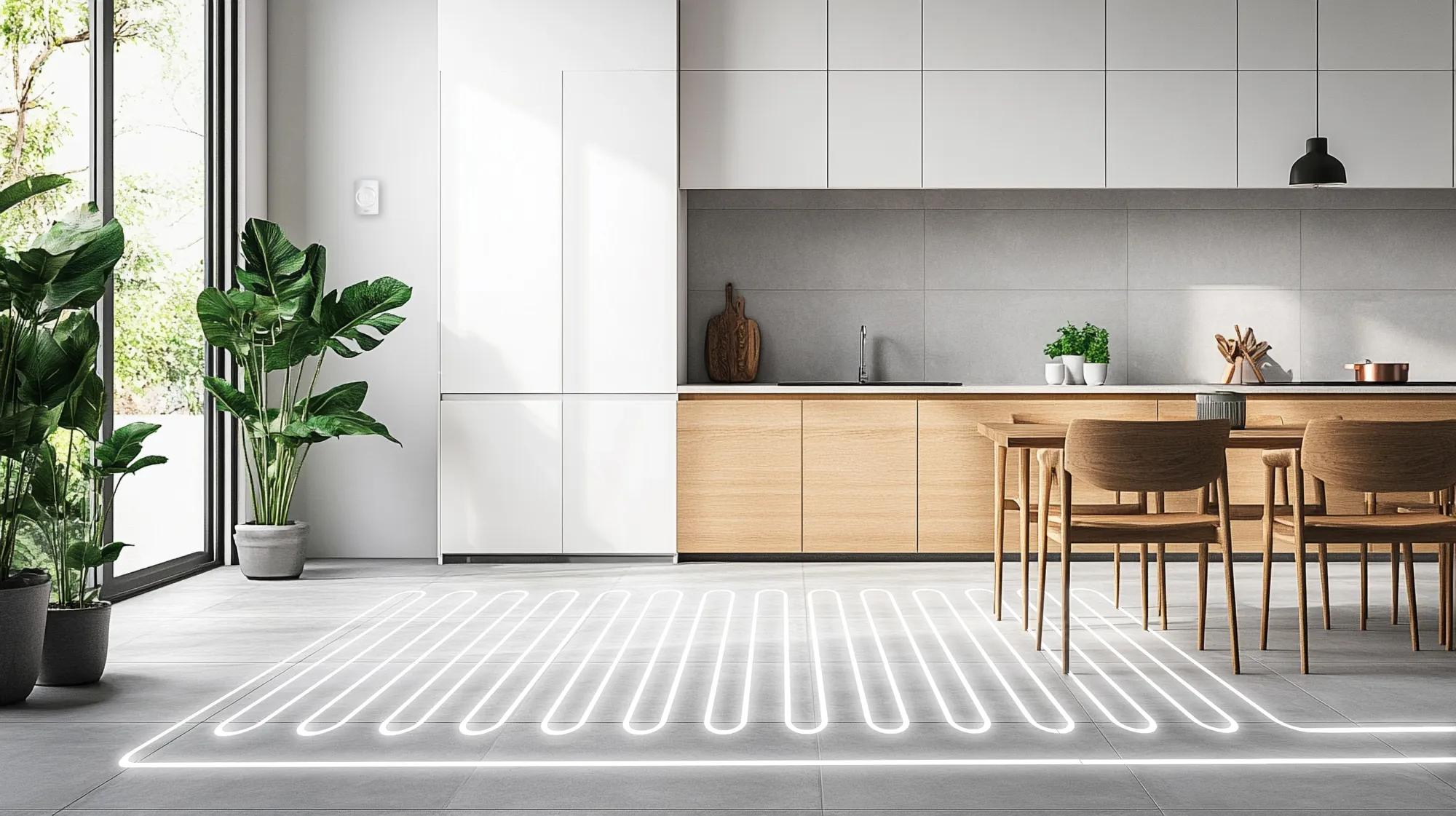 Kitchen with underfloorheating and Sentio on the wall