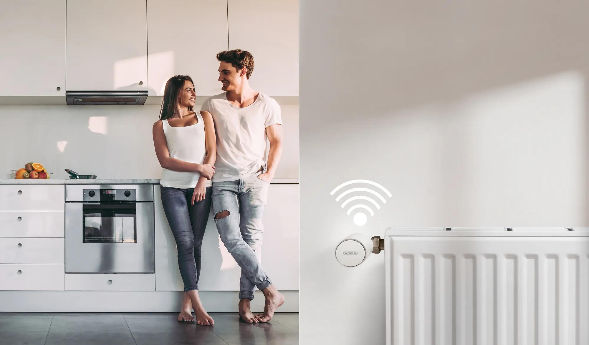 Sentio Room thermostat mounted on a radiator in various environments