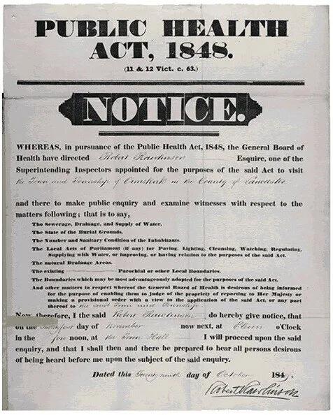 Il National Public Health Act fu approvato nel 1848, un regolamento importante di esempio per tutto il mondo.