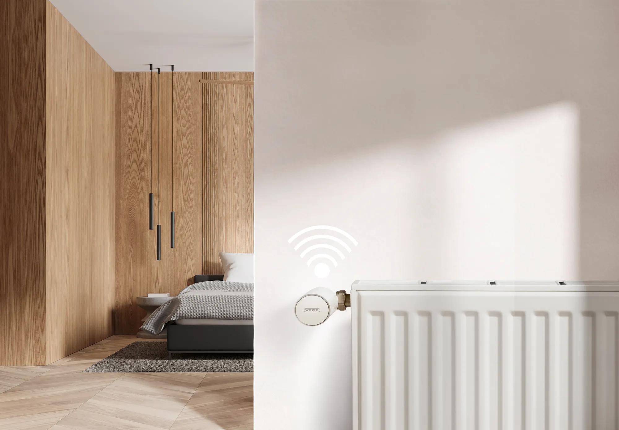 Sentio Room thermostat mounted on a radiator in various environments